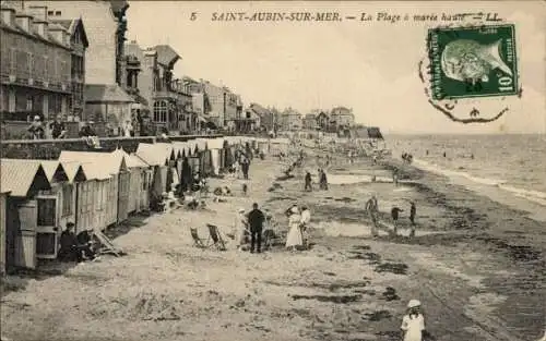 Ak Saint Aubin sur Mer Calvados, La Plage a maree haute