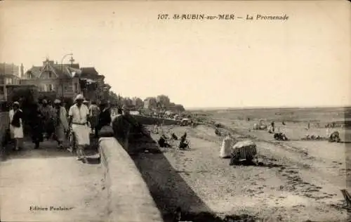 Ak Saint Aubin sur Mer Calvados, Promenade