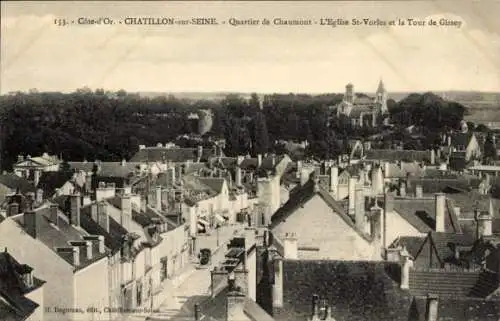 Ak Châtillon sur Seine Côte d’Or, Quartier de Chaumont, Kirche St-Vorles, Tour de Gissey