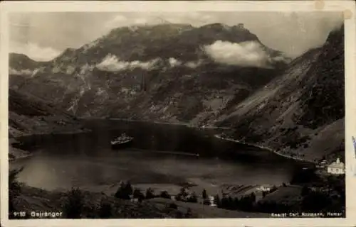 Ak Geiranger Norwegen, Panorama, Dampfer
