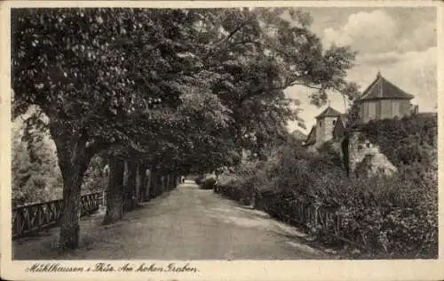 Ak Mühlhausen in Thüringen, am hohen Graben