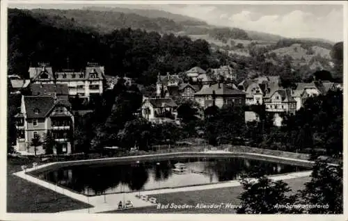 Ak Bad Sooden Allendorf an der Werra Hessen, Teilansicht, Schwanenteich