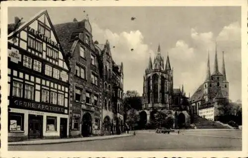 Ak Erfurt in Thüringen, Teilansicht, Dom, Grohe-Apotheke