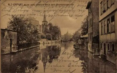 Ak Erfurt in Thüringen, Alt-Erfurt, Lehmannsbrücke, Blick vom Venedig, Kirchturm