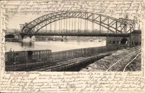 Ak Magdeburg an der Elbe, Nordbrücke im Bau