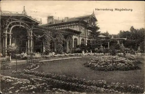 Ak Herrenkrug Magdeburg, Gastwirtschaft, Park, Terrasse