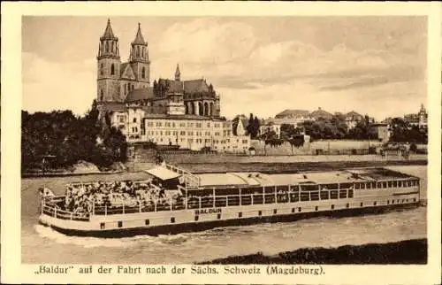 Ak Magdeburg an der Elbe, Schiff Baldur auf der Fahrt nach der Sächs. Schweiz