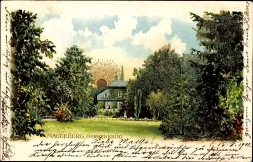 Sonnenschein Litho Herrenkrug Magdeburg in Sachsen Anhalt, Park