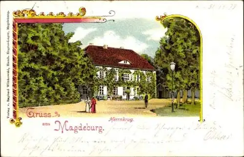 Litho Magdeburg an der Elbe, Herrnkrug im Vogelgesang