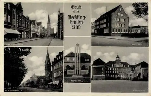 Ak Recklinghausen Süd, Marienstraße, Postamt, Bochumerstraße, Ehrenmal, Realschule