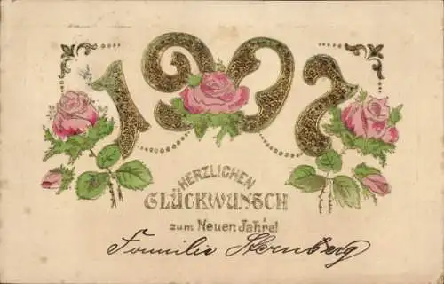 Präge Ak Glückwunsch Neujahr 1907, Rosen