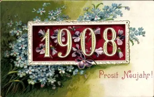 Ak Glückwunsch Neujahr 1908, Blumen