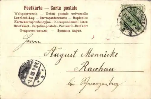 Präge Litho Glückwunsch Neujahr 1905, Schwalbe, Rosen