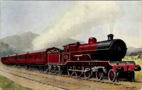 Künstler Ak Howard, C. T., Britische Eisenbahn, LNWR, Claughton type, Dampflok