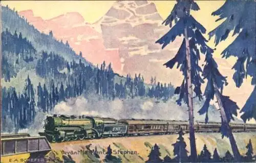 Künstler Ak Schefer, E. A., Devant le Mont Stephen, Canadian Pacific, kanadische Eisenbahn