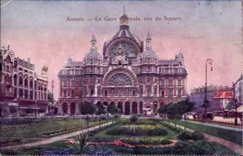 Ak Antwerpen Antwerpen Flandern, Hauptbahnhof, Blick auf den Platz