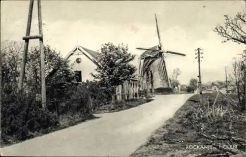 Ak Rockanje Südholland Niederlande, Windmühle, Straßenpartie