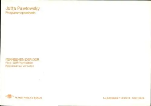 Ak Moderatorin Jutta Pawlowsky, Portrait, Autogramm