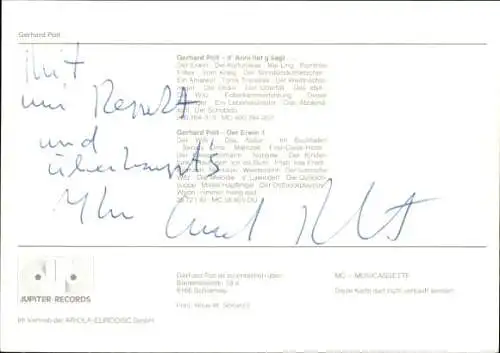 Ak Sänger Gerhard Polt, Portrait, Zigarre, Autogramm