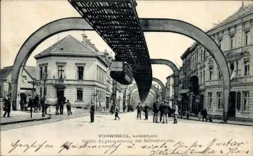 Ak Vohwinkel Wuppertal, Kaiserplatz, Größte Bogenspannung der Schwebebahn