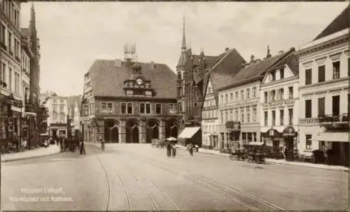 Ak Minden in Westfalen, Marktplatz, Rathaus, Hotel Deutscher Kaiser und Stadt Hannover