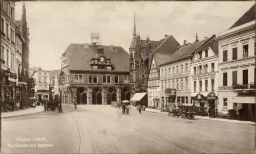 Ak Minden in Westfalen, Marktplatz, Rathaus, Hotel Deutscher Kaiser und Stadt Hannover