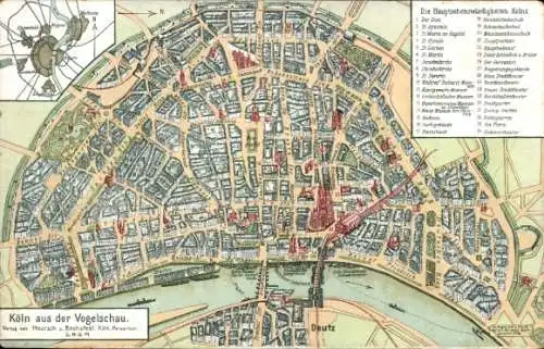 Stadtplan Ak Köln am Rhein, Köln aus der Vogelschau, Deutz