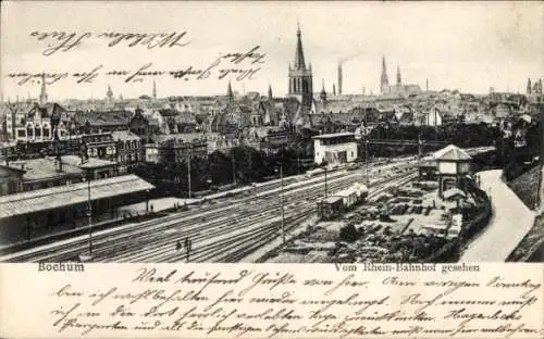 Ak Bochum im Ruhrgebiet, Teilansicht vom Rhein-Bahnhof gesehen, Gleisanlagen