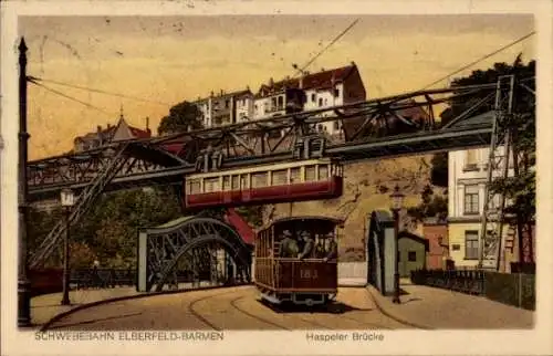 Ak Elberfeld Wuppertal, Haspeler Brücke, Schwebebahn, Straßenbahn 183