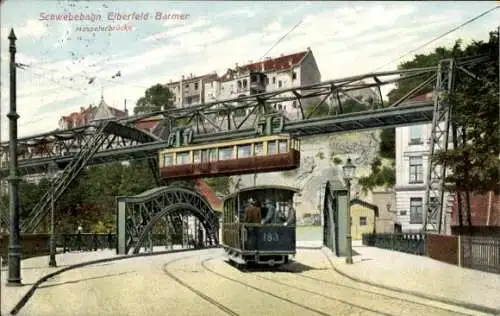 Ak Elberfeld Wuppertal, Haspeler Brücke, Schwebebahn, Straßenbahn 183