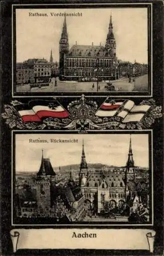 Passepartout Ak Aachen, Rathaus, Vorder- und Rückansicht