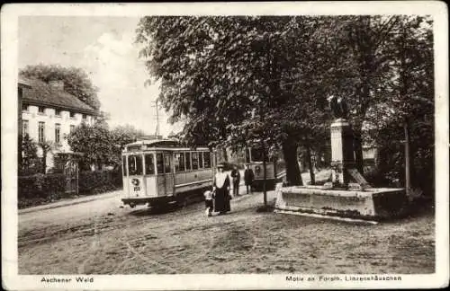 Ak Aachen, Forsthaus Linzenshäuschen im Aachener Wald, Straßenbahn Nr. 153