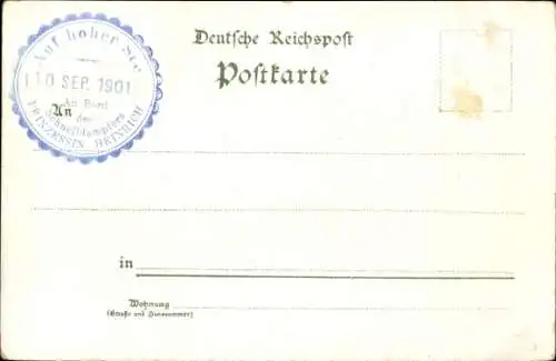 Litho Helgoland, Treppe, Post, Trachten, Tanz