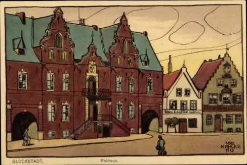 Steindruck Künstler Ak Max Kahlke, Glückstadt an der Elbe, Rathaus, 1913