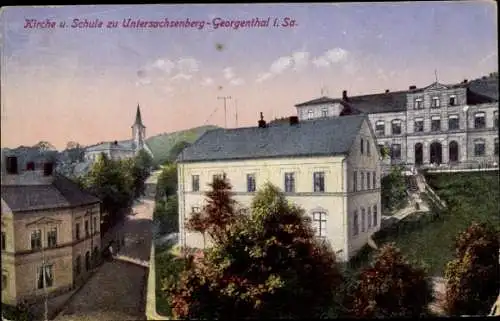 Ak Untersachsenberg Sachsenberg Georgenthal Klingenthal im Vogtland, Kirche und Schule