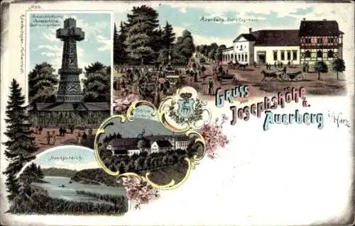 Litho Südharz, Aussichtsturm Josephshöhe, Auerberg, Aussichtsturm, Gasthaus, Schloss