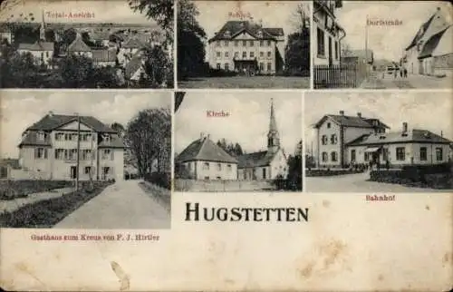 Ak Hugstetten March im Breisgau, Schloss, Kirche, Bahnhof, Gasthaus zum Kreuz, Dorfstraße