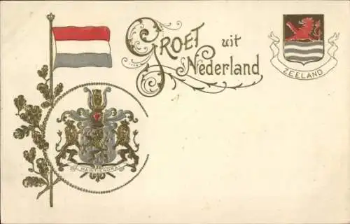 Präge Wappen Ak Zeeland Niederlande, Fahne