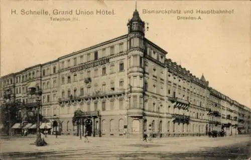 Ak Dresden Altstadt, Grand Union Hotel, Bismarckplatz und Hauptbahnhof