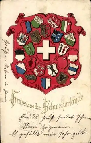 Präge Wappen Ak Schweiz, Kantonswappen, Schweizer Eidgenossenschaft