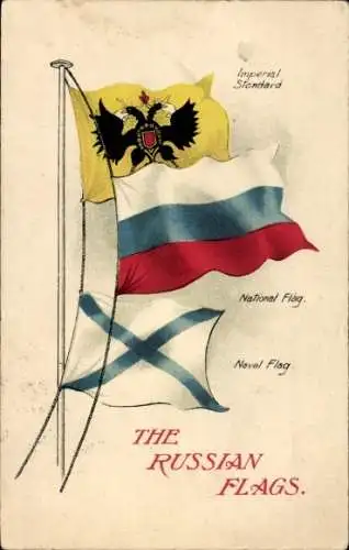 Ak Die Russischen Flaggen, Zarenstandarte, Nationalflagge, Marineflagge