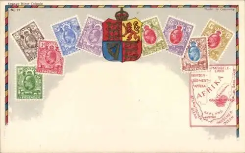 Briefmarken Wappen Ak Südafrika, Indischer Ozean, Atlantischer Ozean