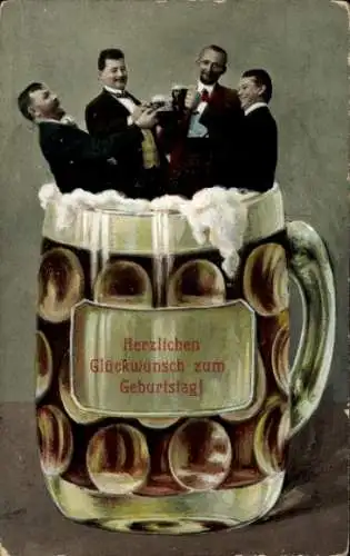 Ak Glückwunsch Geburtstag, Männer im Bierglas