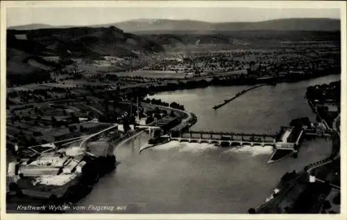 Ak Wyhlen am Rhein Baden, Fliegeraufnahme Kraftwerk