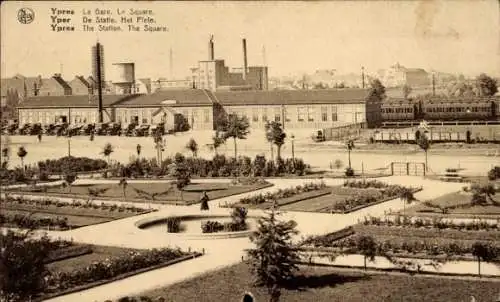 Ak Ypern Ypern Westflandern, Bahnhof, Platz