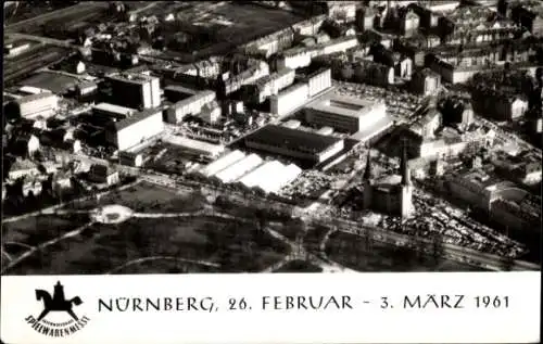 Ak Nürnberg in Mittelfranken Bayern, Fliegeraufnahme, International Spielwarenmesse 1961