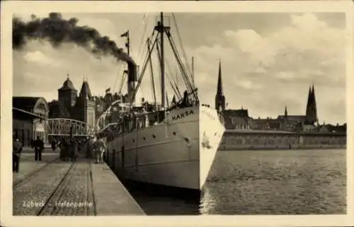 Ak Lübeck in Schleswig Holstein, Dampfer Hansa im Hafen