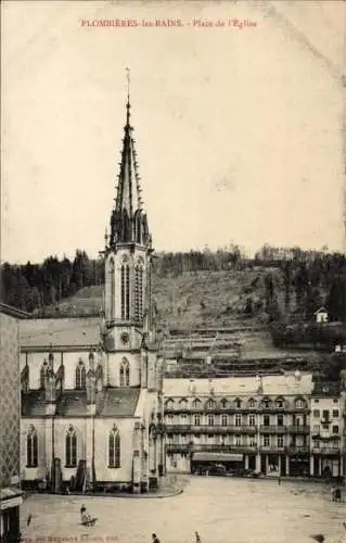 Ak Plombières les Bains Lothringen Vosges, Kirchplatz