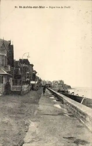 Ak Saint Aubin sur Mer Calvados, Digue vue de Profil