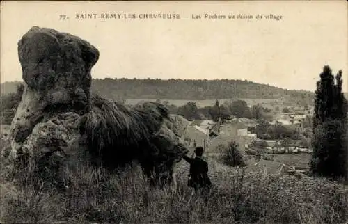 Ak Saint Rémy lès Chevreuse Yvelines, Les Rochers au dessus du village